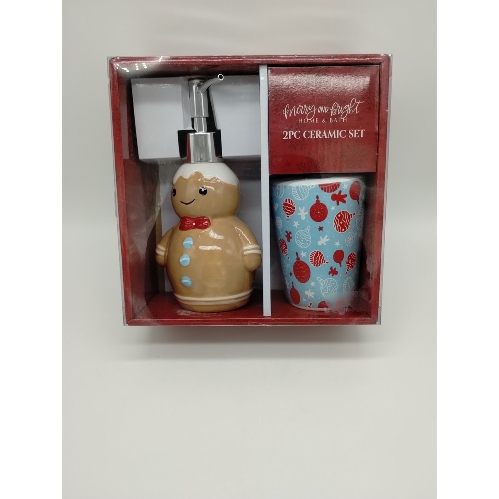 Set Merry & Bright Gingerbread Christmas Home & Bath Lotion Soap Pump Toothbrush